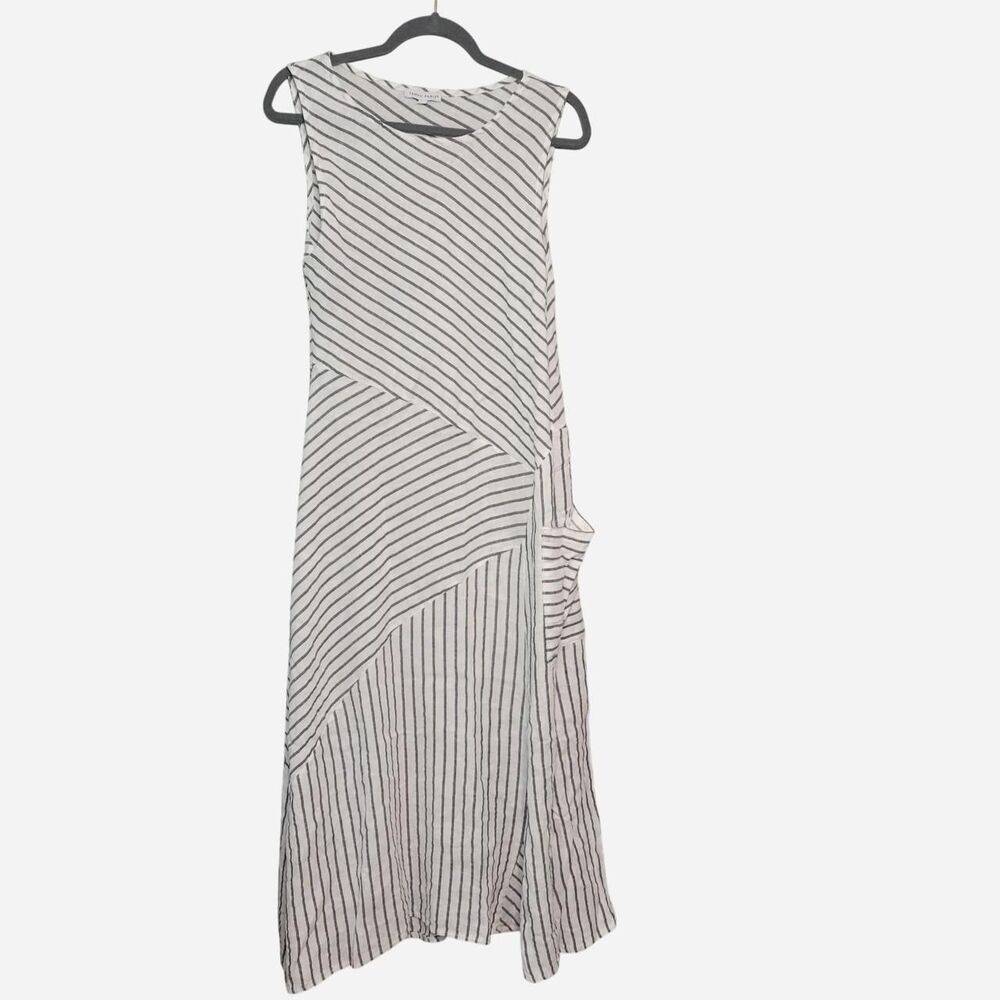 Tempo Paris Made in Italy Medium 100% Linen Stripe Midi Dress Lagen Euro Summer